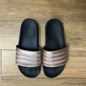 Rose Gold Glitter Adidas Slides - Cloudfoam